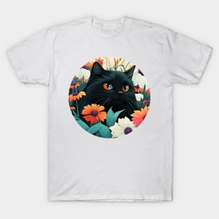 Floral Kitty - Black Cat Filled With Flowers T-Shirt
